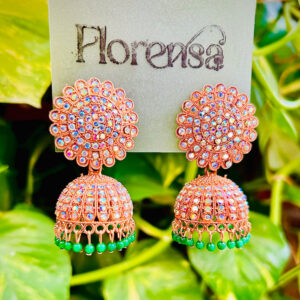 Florensa Blush Bloom Green Bead Jhumka