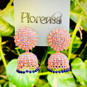 Florensa Blush Bloom Blue Bead Jhumka