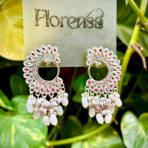 Florensa Glam Silver Chandbali Earrings with Pearls