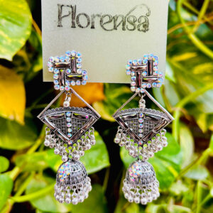 Florensa Antique Silver Oxidized Mirror Jhumka Earrings for Women & Girls