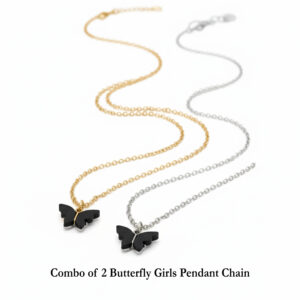 Combo of 2 Black Butterfly Pendant Nack Chains for Girls & Women – Gold & Silver Chain Set