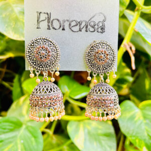 Elegant Oxidised Silver Antique Jhumka Earrings