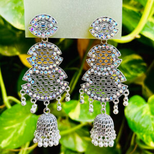 Florensa Silver-Plated Oxidized Dome Jhumka Earrings