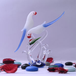 Florensa Handcrafted Opal Glass Parrot Pair Figurine (Showpiece)