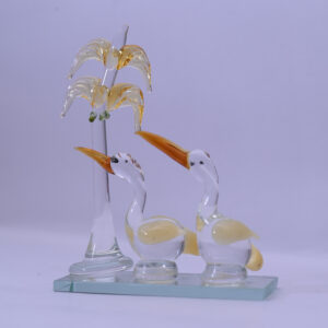 Florensa Handcrafted Glass Pelican Birds & Date Palm Tree Showpiece